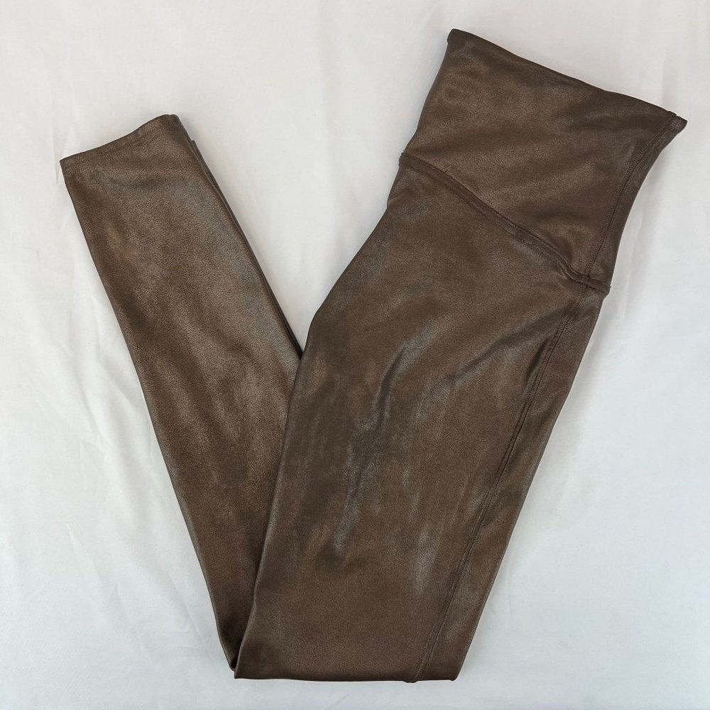 Spanx Faux Leather Womens Bronze Metallic Brown Leggings Sz XL